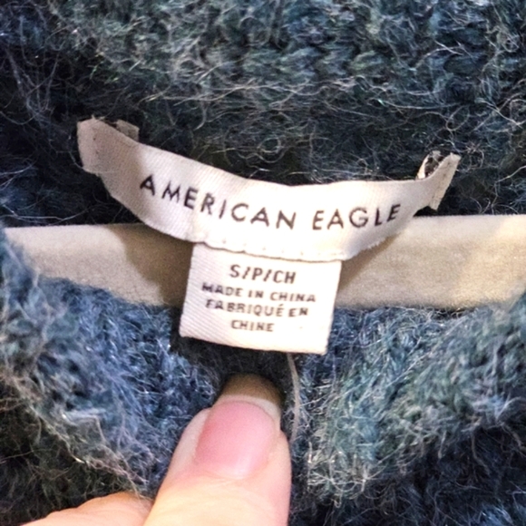 ♡ American Eagle Outfitters Wool Sweater | Dark Teal Blue Slouch Oversized Fit S - Picture 8 of 11